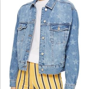 Topshop moto laser star print boxy denim jacket